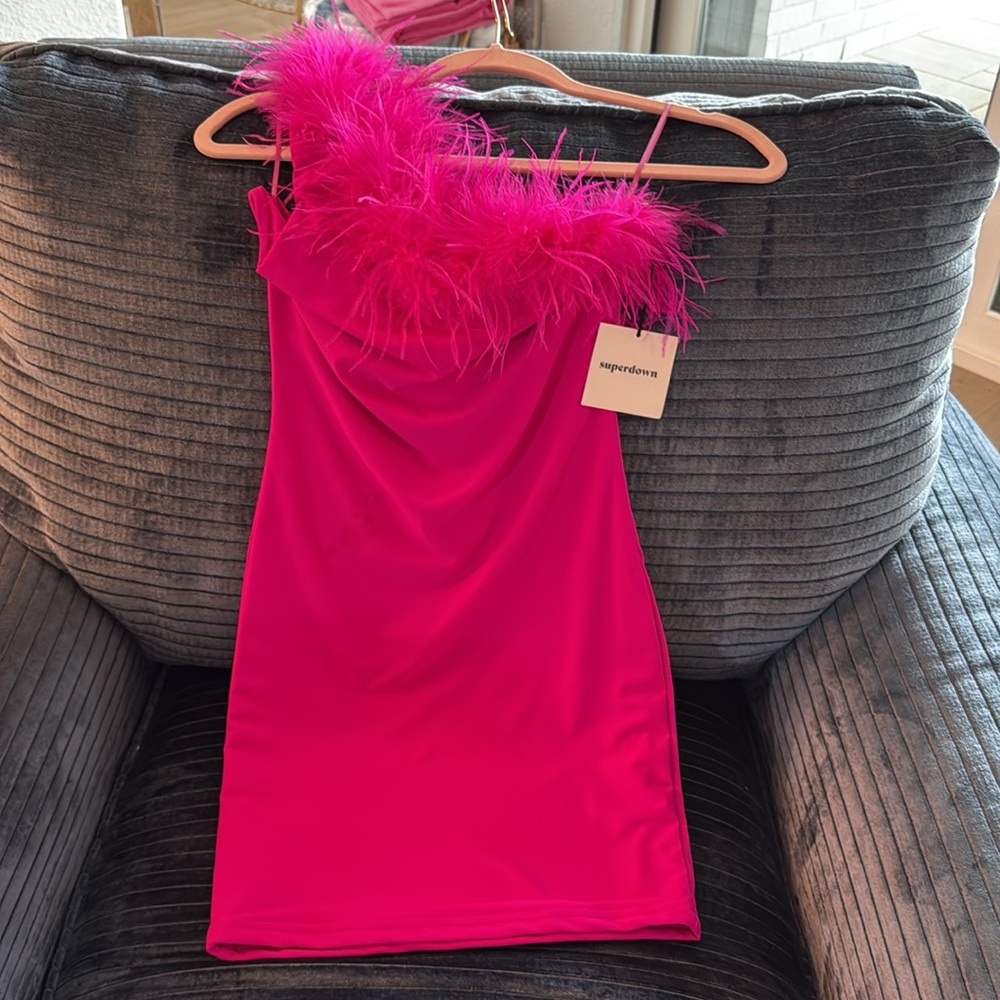 Vibrant Pink Feather Trim Dress